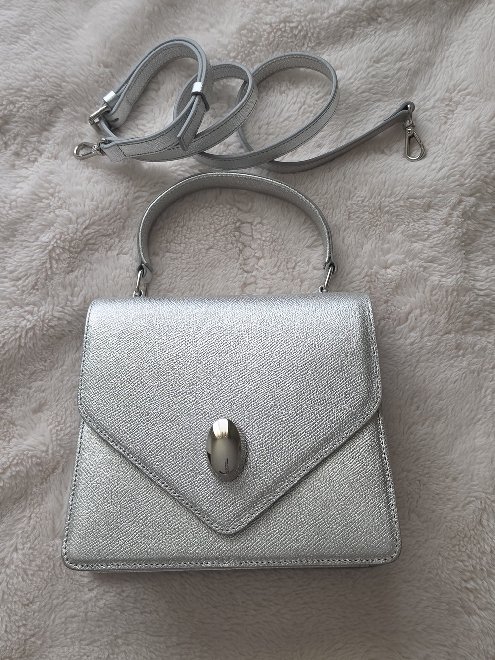 Metallic Silver Mini Top-Handle Crossbody Bag